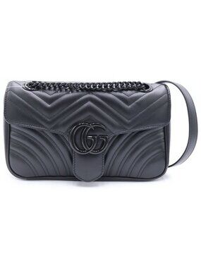 Gucci GG Marmont Che Shoulder Bag Black Leather